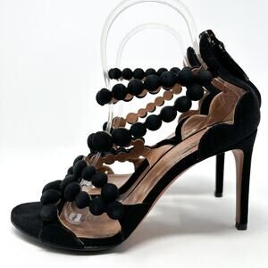 Alaia Bombe Heels Sandals Shoes Black Suede Ankle Strap EU 37 US 6.5